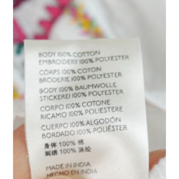 Pilcro Anthropologie Cera Peasant Blouse Cotton Gauze Floral Embroidered Boho XS - Picture 8 of 9